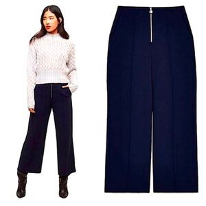 Wilfred Aritzia Nolay Zipper Front Crepe Wide Leg Trousers Navy Women's 0